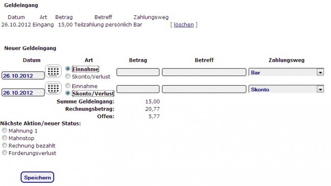 Geldeingang erfassen